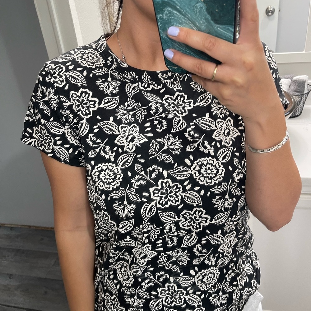 Floral Black and White Women's Top